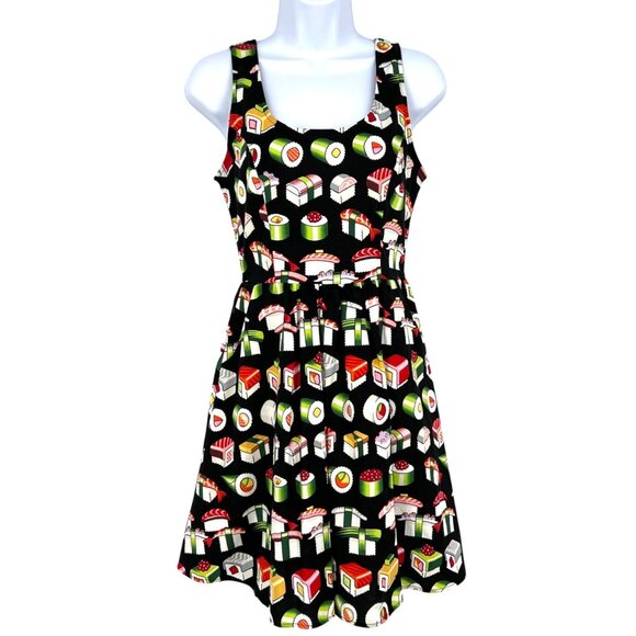 Retrolicious ModCloth Bento Box Sushi Print Sleeveless Dress Black Size Small - Picture 1 of 11